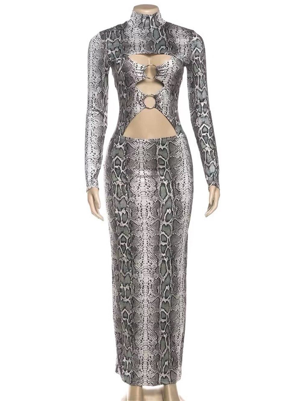 Sz Small US 6  Naked Wardrobe Long Snake White Black Dress Cut Out Long Sleeve